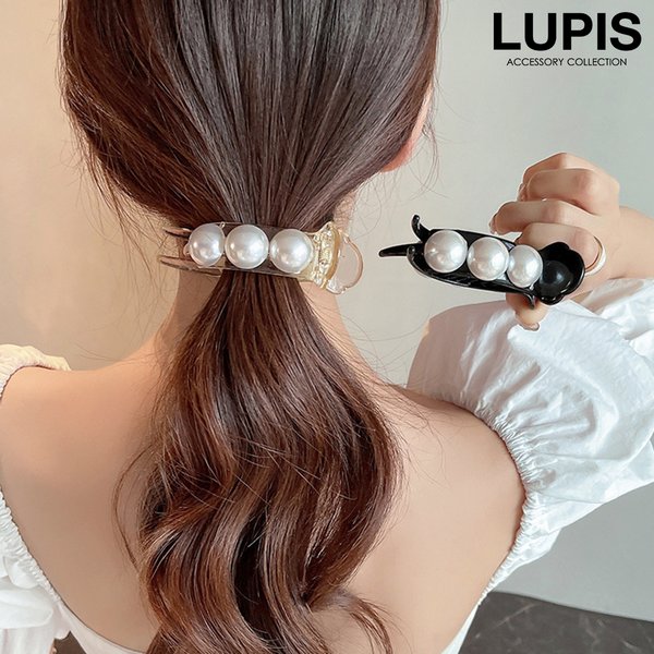 一粒パール×ウェーブラインメタルバナナクリップ-激安ヘアアクセサリーの通販販売-ルピス(LUPIS)